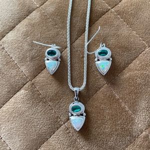 Opal/green tourmaline pendant/earrings